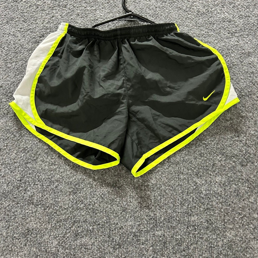 Nike Shorts Womens Size S Grey Neon Yellow Dri-Fit Running Athletic Mesh Trim
